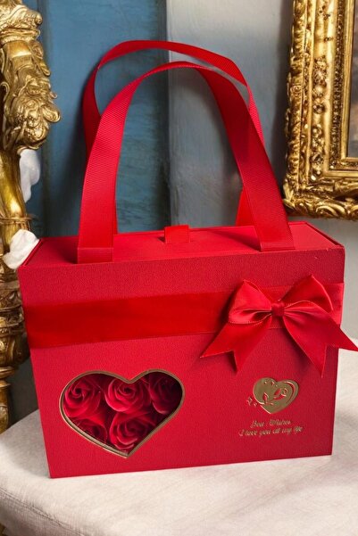 TAKIŞTIR Kırmızı Renk Gül Detaylı Hediye Kutusu/Sevgililer Günü Hediyesi/ Sev...