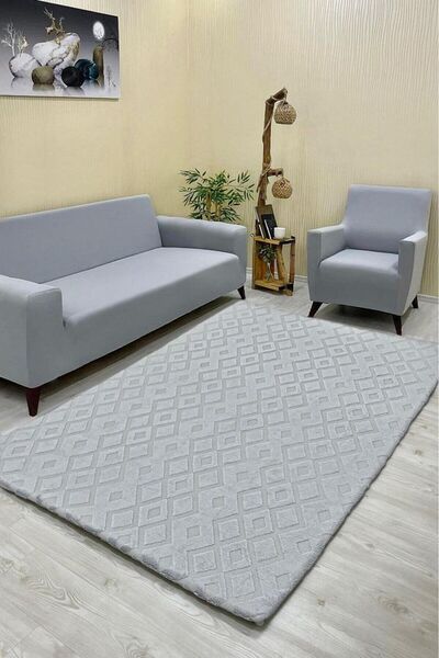 Şahaneev Tekstil Karnaval Model Welsoft Halı Örtüsü Açık Gri Renk - 160 x 230