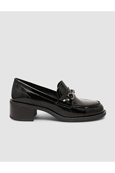 Cabani Genuine Patent Leather Black Buckle Women's Loafer Shoes