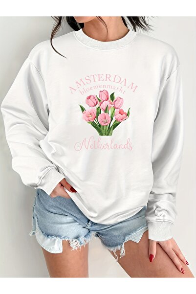 Deocept سويت شيرت نسائي مطبوع برقبة دائرية مريح ومريح