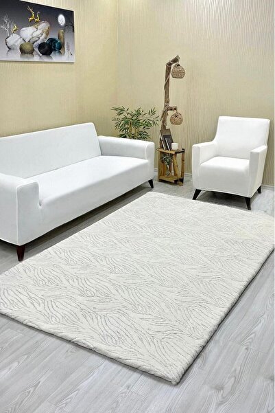 Şahaneev Tekstil Zebra Model Welsoft Halı Örtüsü Krem Renk - 160 x 230