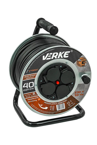 VERKE Cable extension roll with metal frame 40 meters 3 x 2.5 mm