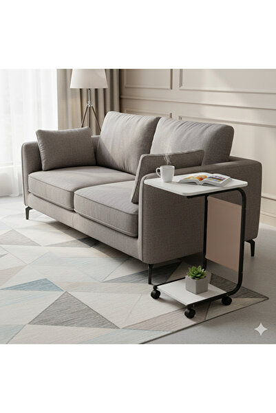 co arma طاولة قهوة عصرية | طاولة جانبية علي شكل حرف سي سطح خشبي وهيكل معدني