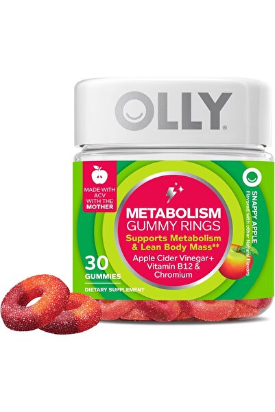 OLLY Metabolism Gummy Rings, Apple Cider Vinegar, Vitamin B12, Chromium, Ener...