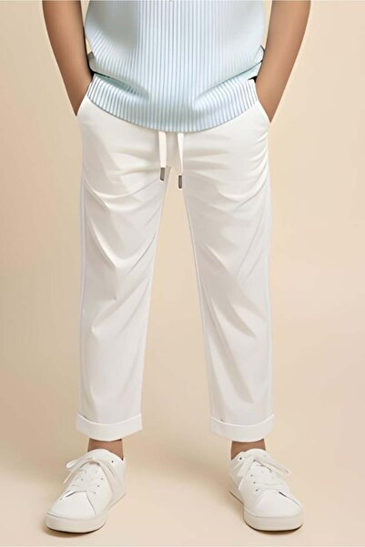 Alesaei-mondo tondo Boys' white drawstring pants 4164-