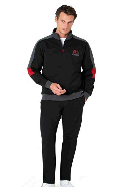 Pierre Cardin Set de trening pentru bărbați, negru, cu mânecă lungă și fermoa...