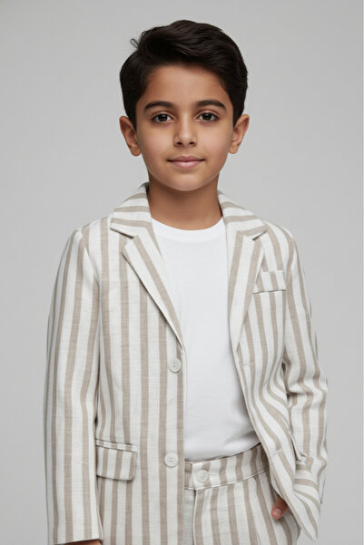 Alesaei-mondo tondo بنطلون ولادي مقلم بلون بيج 4174-