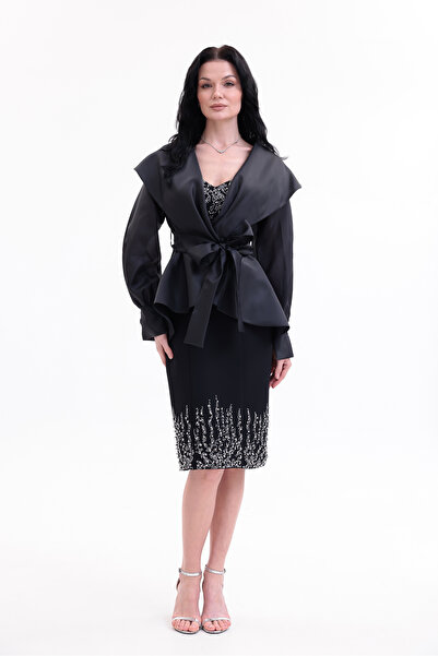 BDM Exclusive Taş İşlemeli Peplum Ceketli Premium Abiye Etek Takım