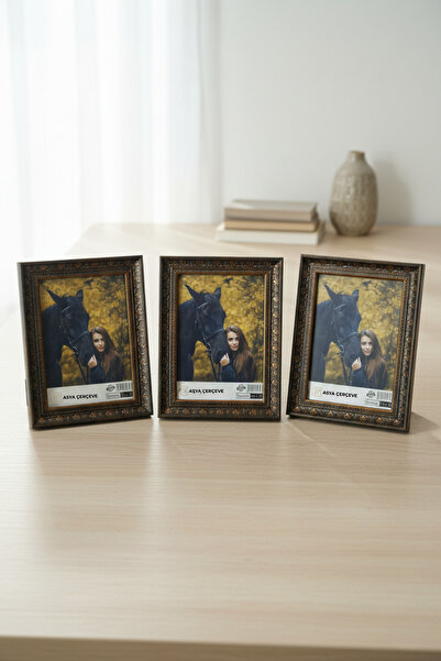 Asya Çerçeve Antik Lüks 3'lü Set 15x21 İşlemeli Gold Lacivert Ayaklı Plastik ...