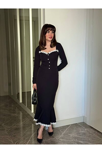 ROUPAS COLLECTİON Fırfır Detay Midi Boy Elbise