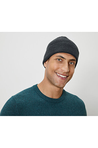 Tchibo قبعة رجالية محبوكة، رمادي غامق ممزق