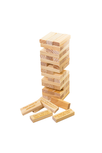 Amco Jenga-type game with questions and challenges