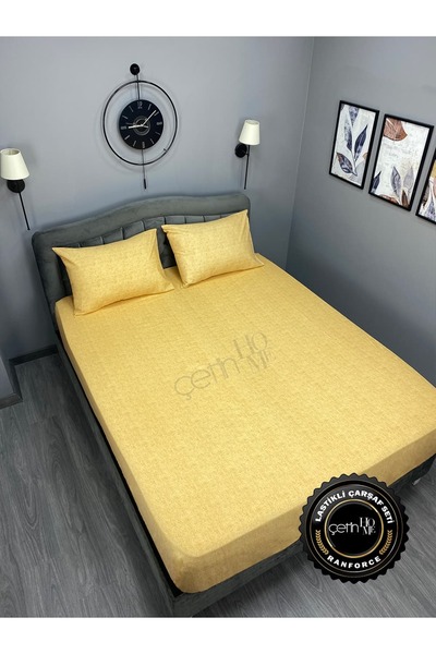 Çetinhome Σετ σεντόνια από ύφασμα ελαστικά, διπλό και king size, βούρτσα χρυσό