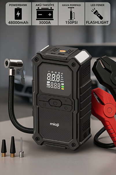 Mioji Mio D8H Premium 4in1 48000mAh 3000A Akü Takviye + Hava Pompası + Led Fe...