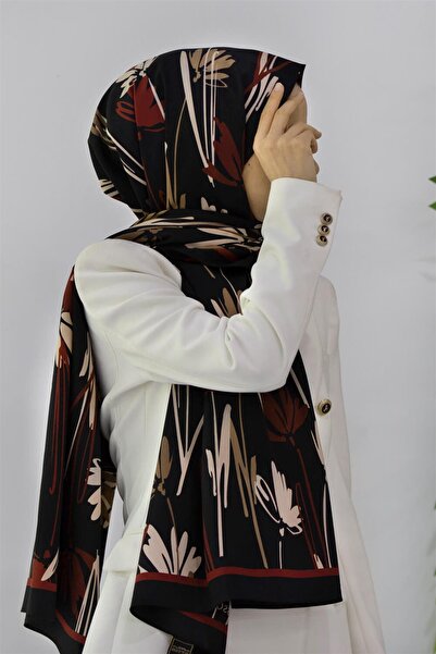 Vissona LÜKS MEDİNE İPEĞİ ÇİÇEK DESENLİ BORDO RENKLİ 75X195 KIRIŞMAZ ŞAL MOSS...