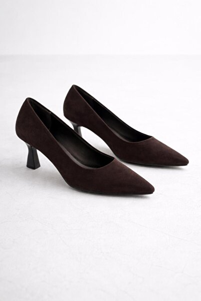 DORA Women's Casual Short Heel Stiletto-Brown Suede