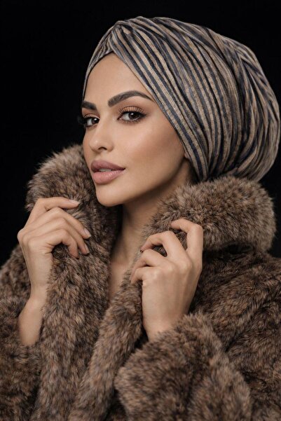 Aişe tesettür Füme Bej Kadife Büzgülü Salaş Bone