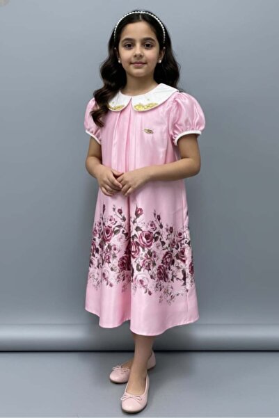 Alesaei-mondo tondo فستان بناتي زهري مزين برسوم ورود 7301