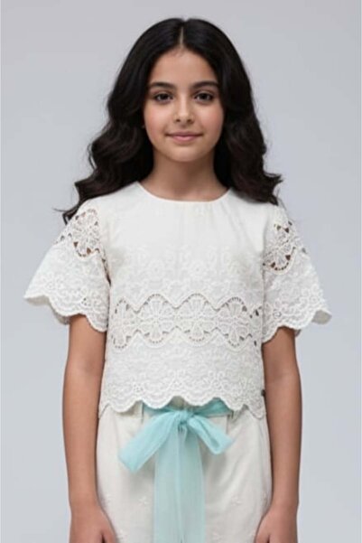 Alesaei-mondo tondo بنطلون بناتي سكري بنقشة دانتيل قصه واسعه -7309