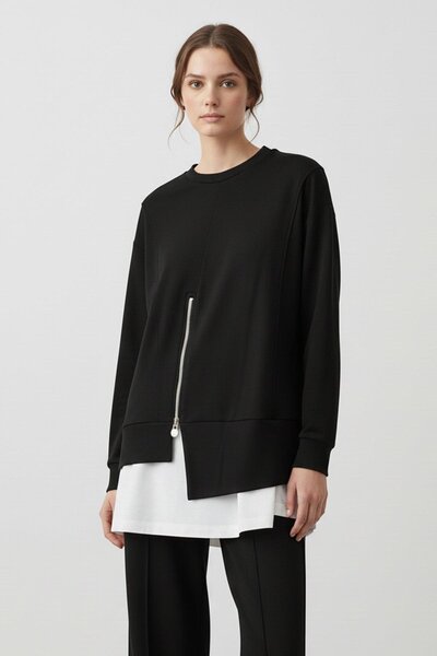 Puane Дамски комплект панталони с туника с цип - 14438TKS - ЧЕРЕН