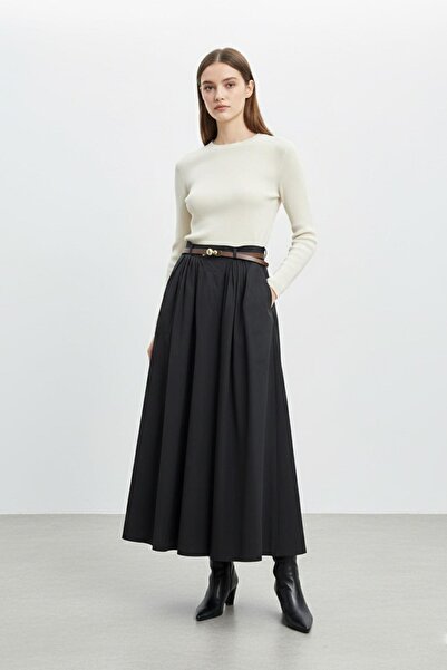 Soul Fusta lungă plisată pentru femei talie înaltă cu detaliu de centură-3246...