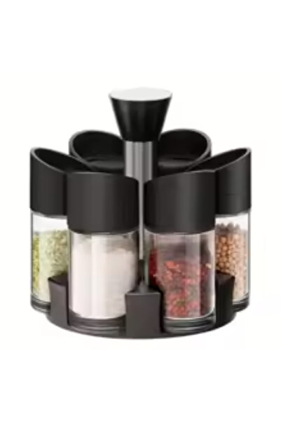 Produsinex Set of 6 Spice Containers with Rotating Stand, 18×16×12 cm, Black ...
