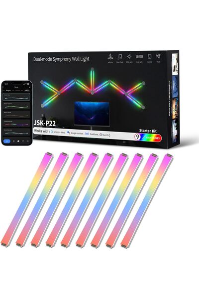 Generic 9-piece smart Wi-Fi wall light set, music-synced, multiple colors, wo...