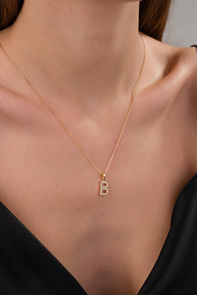 Zeynepli gold & jewelry 14 AYAR ALTIN TAŞLI B HARFLİ KOLYE