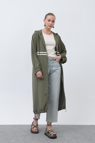 Puane Women's Front Striped Zipper Detailed Cap - 15199Hrk - Khaki