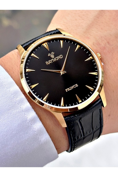 Raymond Black Color 5 Atm Water Resistance Slim Steel Case Men's Wristwatch 6...