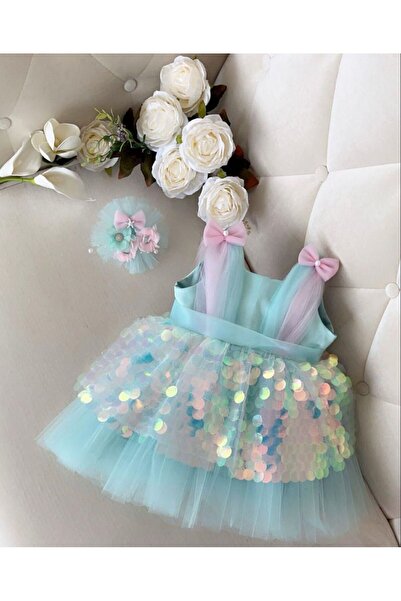 Keçeli parti hayalleri bebek çocuk elbise deniz kızı model pembe renk