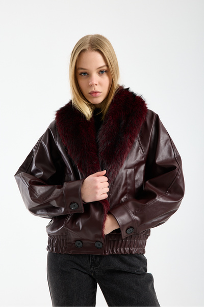 Modazeyosh Women's Fur Collar Leather Jacket