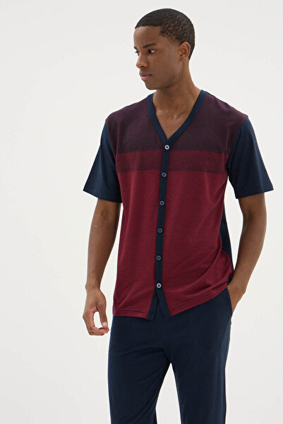 KLY New Season Boydan Dümeli Short Sleeve Men's Stylish Design Pajama Set