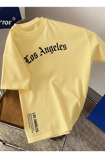 Let's Wear Los Angeles Patterned Regular Fit 100% Cotton Tshirt for Men