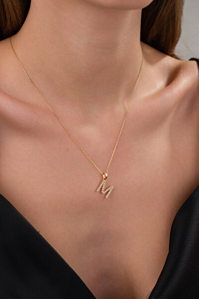 Zeynepli gold & jewelry 14 AYAR ALTIN TAŞLI M HARFLİ KOLYE