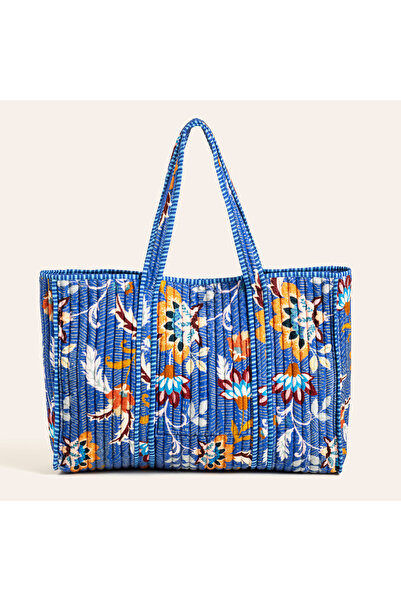 Zsa Zsa Zsu Rajpath Baskılı Kadife Pamuk Çanta - Koyu Mavi