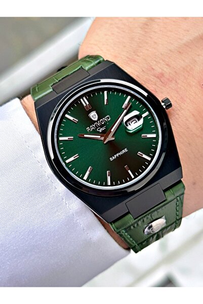 Raymond Green Color Sapphire Glass Steel Case Men's Wristwatch with Calendar ...
