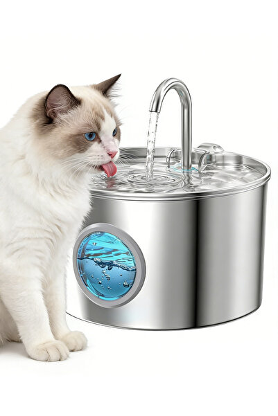 Pomefar نافورة مياه للقطط، 3.2 لتر، مصنوعة من الفولاذ المقاوم للصدأ، نافورة ش...