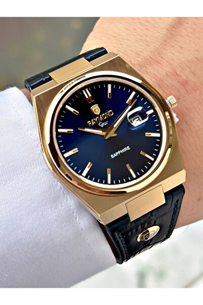Raymond Navy Blue Color Sapphire Glass Steel Case Men's Wristwatch with Calen...