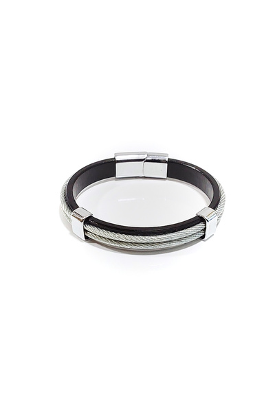 HER ŞEY NOTA www.herseynota.com Steel Line – Black Leather Men's Bracelet wit...