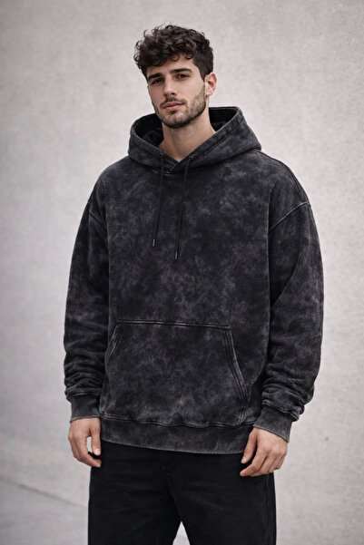 BLACK MODBLACK Lenisa Lenisa Lenisa Men's Oil-Washed Hooded Double Oversize T...