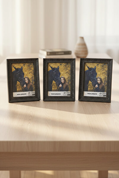Asya Çerçeve Antique Luxury Set of 3 15X21 Embroidered Dark Navy Blue Plastic...