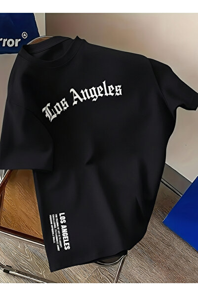 Let's Wear Los Angeles Patterned Regular Fit 100% Cotton Tshirt for Men