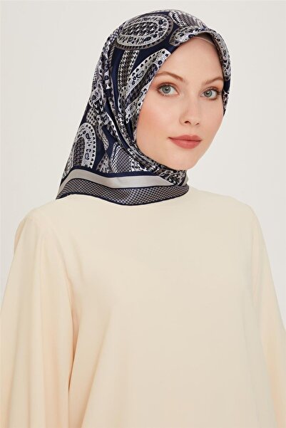 Armine Tivil Silk Scarf 9208-83 Navy Blue Mixed Pattern