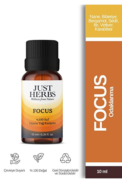 Just Herbs Focus Essential Oil Blend 10 ml 100% Pure and Natural