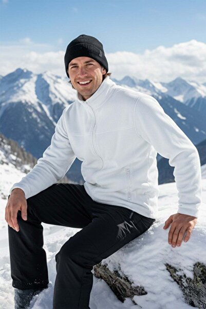 RIMECK Men's white fleece hoodie with zipper