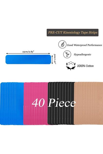 Lonimia 40PCS Precut Kinesiology Tape Strips, 4 Colors