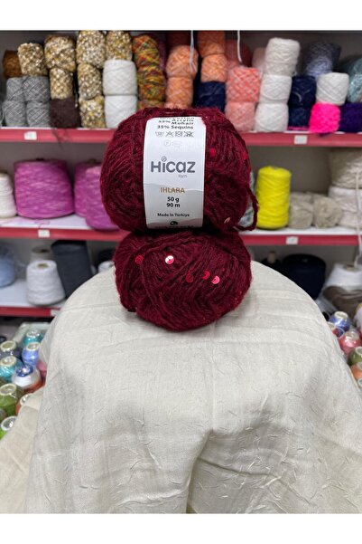 HİCAZ YARN Moher İri Pullu Bordo Çanta/ Örgü ipi Yumaklar 50 gr x 2= 100 gr