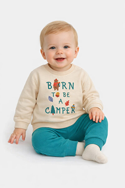 LC Waikiki Lcw Baby Beige Crew Neck Long Printed Baby Boy Sweatshirt and Pant...