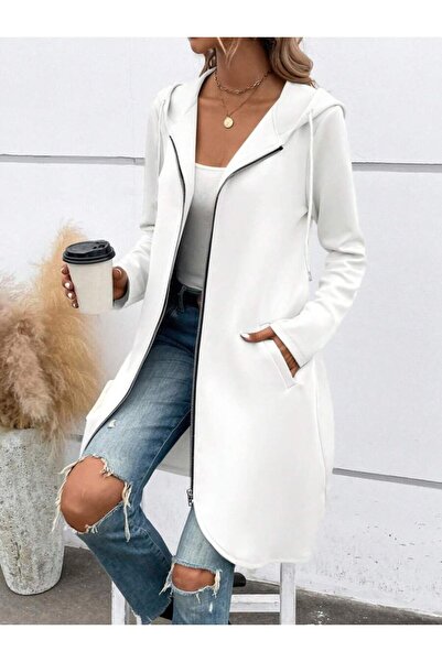 buğrahayalin Women's Long Sleeve Hooded Front Zipper Midi Diving Jacket